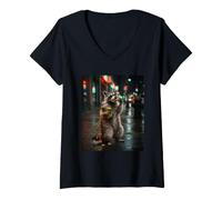 Femme Raton Laveur Mangeant des cornichons Meme Raton Laveur Humour Amoureux des cornichons T-Shirt avec Col en V