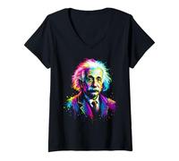 Femme Rave Albert E Physicien Coloré Graphique EDM Science Art T-Shirt avec Col en V