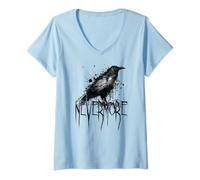 Femme raven crow nevermore Poe Raven Poem corbeau T-Shirt avec Col en V