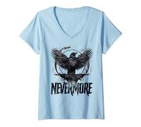 Femme raven crow nevermore Poe Raven Poem corbeau T-Shirt avec Col en V
