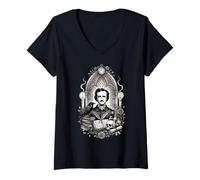 Femme Raven Nevermore Edgar Allan Poe T-Shirt avec Col en V