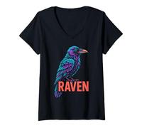 Femme Raven Night Corbeau vintage pour femme T-Shirt avec Col en V