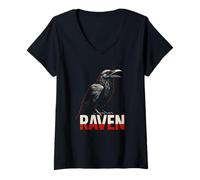 Femme Raven Night Dark Academia Corbeau pour femme T-Shirt avec Col en V