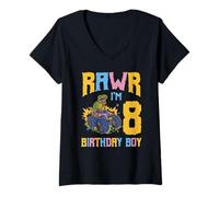 Femme Rawr J'ai 8 ans, T-Rex Monstertruck T-Shirt avec Col en V
