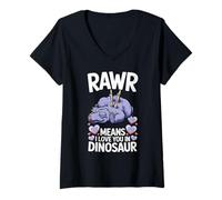Femme Rawr Means I Love You in Dinosaur Sleepy Stegosaure Design T-Shirt avec Col en V
