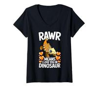 Femme Rawr Means I Love You Motif Dinosaure Ankylosaure T-Shirt avec Col en V