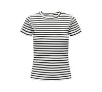 Femme Rayé Haut Manche Courte Col Rond T-Shirt Mode Top JDYSOLAR, Couleurs:Blanc-2, Taille:L