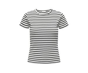 Femme Rayé Haut Manche Courte Col Rond T-Shirt Mode Top JDYSOLAR, Couleurs:Blanc-2, Taille:L