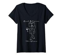 Femme Read Between The Wines Book Club Wine Drinking Books Lovers T-Shirt avec Col en V