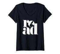 Femme Read Book Lover Reader Minimaliste Typographie Littéraire Design T-Shirt avec Col en V