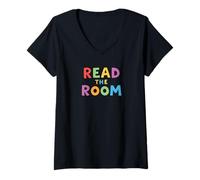 Femme Read The Room. Citation ironique, Humour T-Shirt avec Col en V