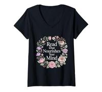 Femme Read What Nourishes Your Mind État d’Esprit du Lecteur ||- T-Shirt avec Col en V