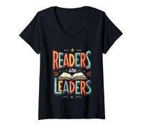 Femme Readers are Leaders Citation de Motivation La Connaissance est Le Pouvoir T-Shirt avec Col en V