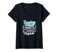Femme Reading and I Make a Great Team Joke for Funny Books Lovers T-Shirt avec Col en V