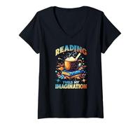 Femme Reading Fuels My Imagination T-Shirt avec Col en V
