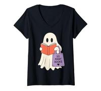Femme Reading Ghost So Many Books Cute Bookworm Reader T-Shirt avec Col en V