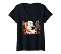 Femme Reading Ghost - Spooky Library Halloween Tee T-Shirt avec Col en V