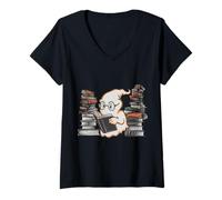 Femme Reading Ghost - Spooky Library Halloween Tee T-Shirt avec Col en V