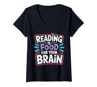 Femme Reading is Food for Your Brain - T-Shirt avec Col en V