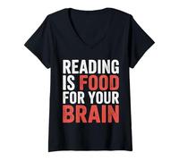 Femme Reading is Food for Your Brain |- T-Shirt avec Col en V
