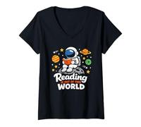 Femme Reading is Out of This World Astronaute Space Book Lover T-Shirt avec Col en V