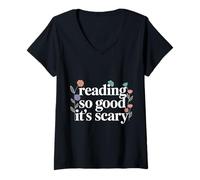 Femme Reading So Good It's Scary Spooky Bookworm Reader |- T-Shirt avec Col en V