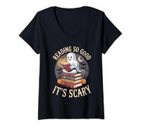 Femme Reading So Good It's Scary Spooky Bookworm Reader - T-Shirt avec Col en V
