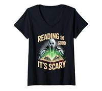 Femme Reading So Good It's Scary Spooky Bookworm Reader - T-Shirt avec Col en V