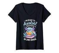 Femme Ready to Axolotl Pose des Questions Amusantes sur la rentrée Scolaire de 2e année T-Shirt avec Col en V