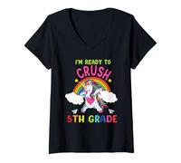 Femme Ready to Crush 5th Grade Dabbing Unicorn Back to School T-Shirt avec Col en V