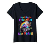 Femme Ready to Crush 5th Grade Unicorn Monster Truck Back School T-Shirt avec Col en V