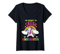 Femme Ready to Crush Kindergarten Dabbing Unicorn Back to School T-Shirt avec Col en V