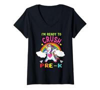 Femme Ready to Crush Pre-K Dabbing Unicorn Back to School T-Shirt avec Col en V