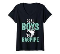 Femme Real Boys Play Cornemuse Boy Bagpiper T-Shirt avec Col en V