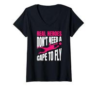 Femme Real Heroes Don't Need A Cape to Fly Gardienne De But T-Shirt avec Col en V