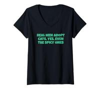 Femme Real Men Adopt Cats, Oui, Even The Spicy Ones T-Shirt avec Col en V