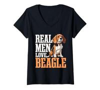 Femme Real Men Love Beagle Design pour propriétaire de Chien Beagle T-Shirt avec Col en V