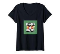 Femme Real Men Play Mahjong Games Cadeau amusant T-Shirt avec Col en V
