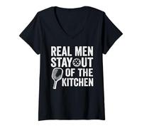 Femme Real Men Stay Out of The Kitchen Funny Pickleball T-Shirt avec Col en V