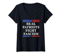 Femme Real Patriots Fight Fascism Resist No Kings Defend Democracy T-Shirt avec Col en V