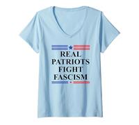 Femme Real Patriots Fight Fascism Resist No Kings US Pro Democracy T-Shirt avec Col en V