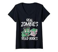Femme Real Zombies Lire des Livres Zombie T-Shirt avec Col en V