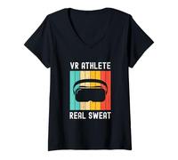 Femme Réalité virtuelle Athlète Geek Gamer Retro VR Gaming T-Shirt avec Col en V