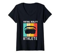 Femme Réalité virtuelle Athlète Geek Gamer Retro VR Gaming T-Shirt avec Col en V