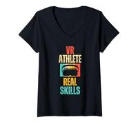 Femme Réalité virtuelle Athlète Geek Gamer Retro VR Gaming T-Shirt avec Col en V