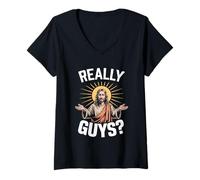 Femme Realy Guys Jésus Humour Chrétien Foi Sarcastique T-Shirt avec Col en V