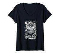 Femme Rebirth Brews in Darkness Chaudron Occulte T-Shirt avec Col en V