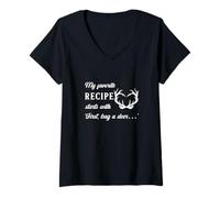 Femme Recette de Chasse Humour Hunter Deer Season Cook Outdoor Chef T-Shirt avec Col en V