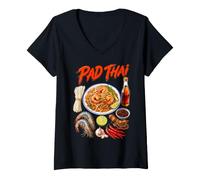 Femme Recette de Pad Thaï aux Crevettes et Nouilles Épicées T-Shirt avec Col en V