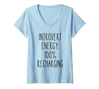 Femme Recharge d'énergie introvertie, Citation Amusante et silencieuse, Soin de soi T-Shirt avec Col en V